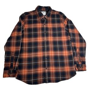 Lands End Blake Shelton Mens XL Plaid Brown Flannel Long Sleeve Button Up EUC